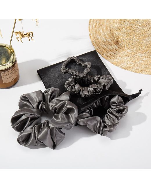 Soft Strokes Silk Metallic Pure Mulberry Silk French Scrunchie Set Of Five