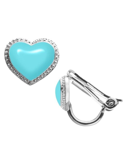 Grosse Blue Platinum & Light Enamel Heart Clip On Earrings, Series Pop Heart