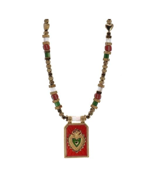 Ebru Jewelry Metallic Summer Love Sacred Heart Beaded Necklace