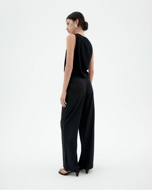 Thinking Mu Black Wide Leg Seersucker Manolita Pants