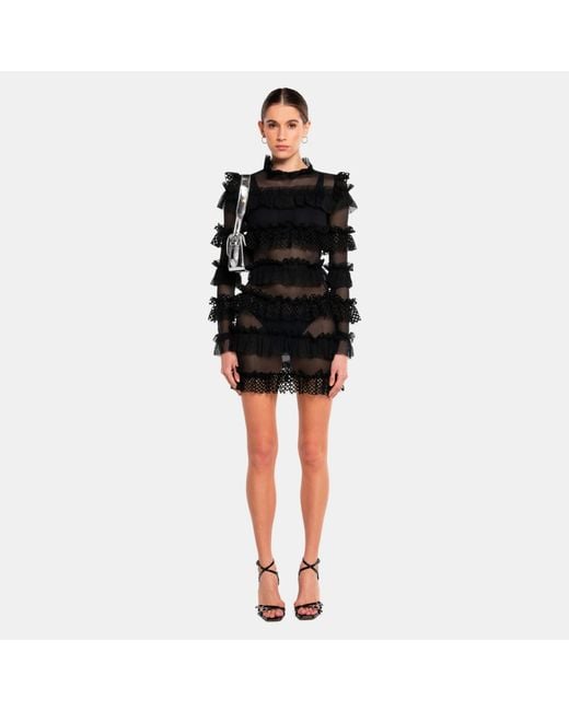 OW Collection Black Grace Ruffle Dress