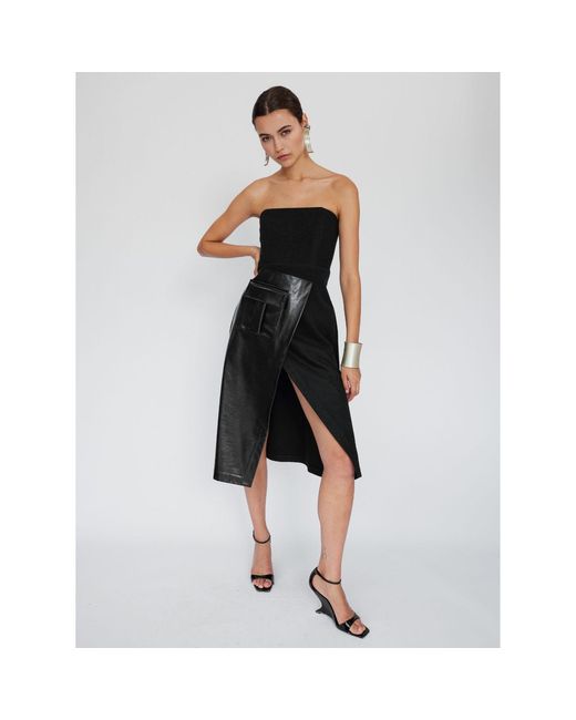 Mirimalist Black Savile Strapless Midi Dress