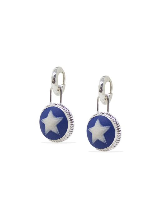 Vintouch Italy Blue Starfish Cameo Hoop Earrings