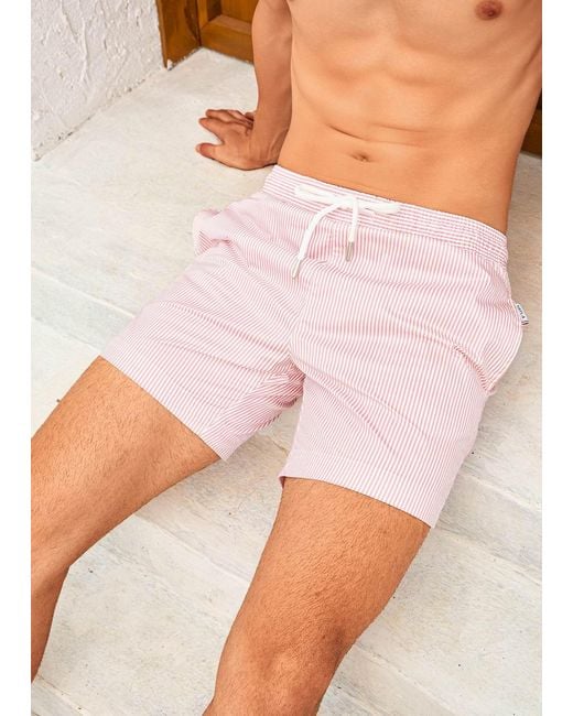 Vayla Pink Long Length Coral Stripe Swim Shorts for men