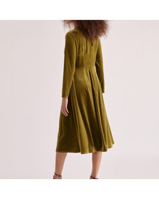 Paisie Green Velvet Tie-Neck Dress