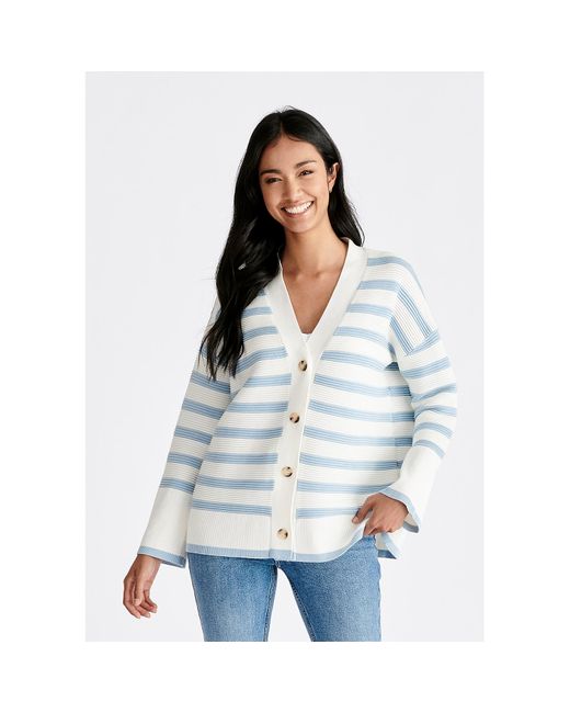 Paisie Blue Striped Ribbed Cardigan