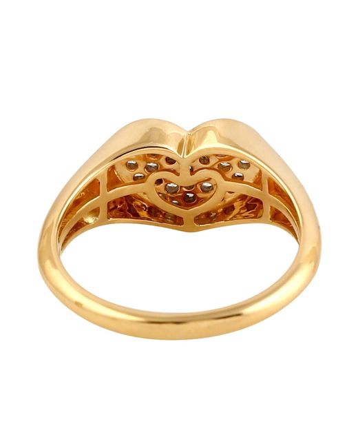 Artisan Metallic Natural Diamond Heart Statement Promise Ring 14k Yellow Gold