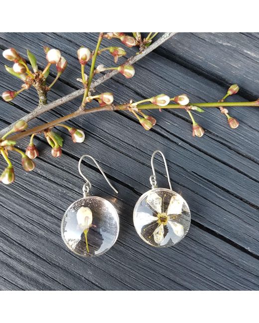 Laura Daili Metallic Neutrals Cherry Bloom Asymmetric Glass Earrings