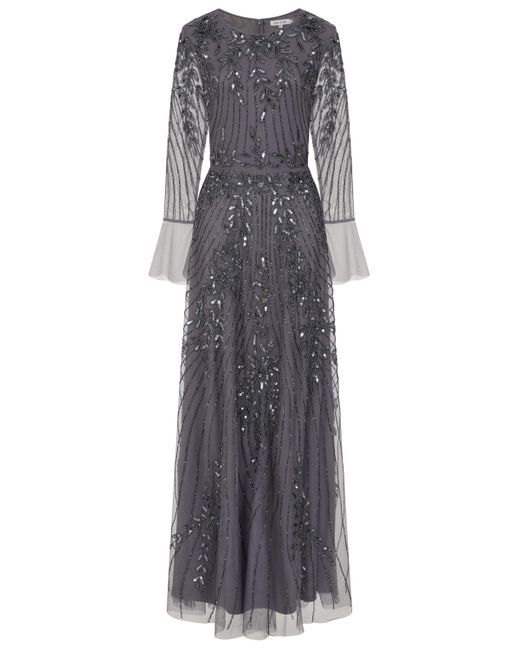 Frock and Frill Gray Jora Charcoal Embellished Maxi Dress