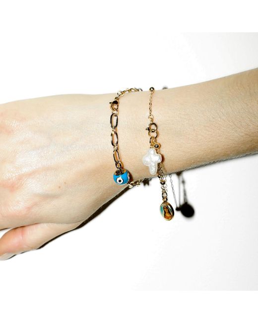 Alexie of Athens Metallic Madonna Pearl Cross Bead Bracelet