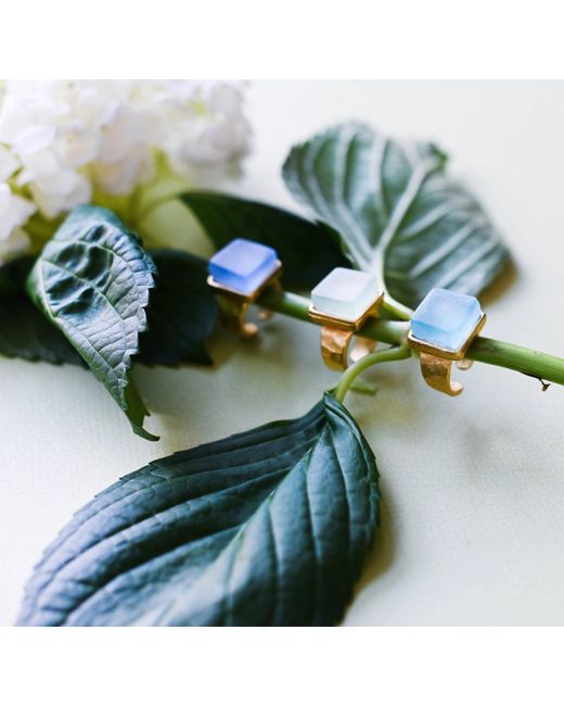 Smart Glass Jewelry Metallic Recycled Sake Bottle Cube Ring Periwinkle