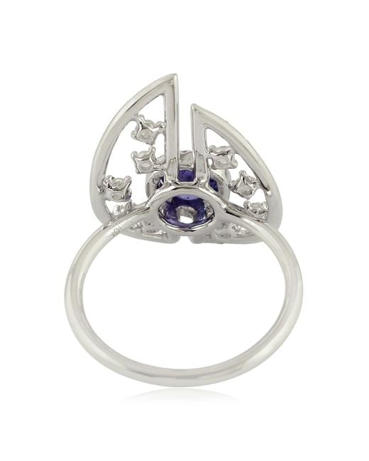 Artisan Multicolor 18k White Gold Diamond Tanzanite Cocktail Ring Handmade Jewelry