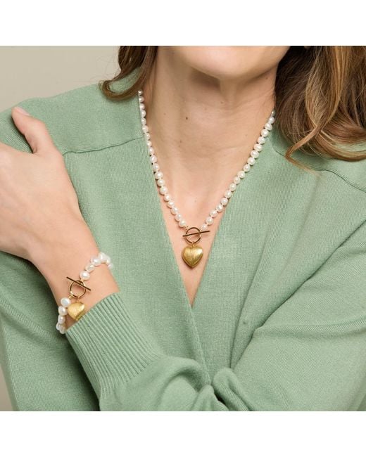 Pearls of the Orient Online Metallic Amare Single Strand Irregular Cultured Freshwater Pearl Necklace With Brushed Heart
