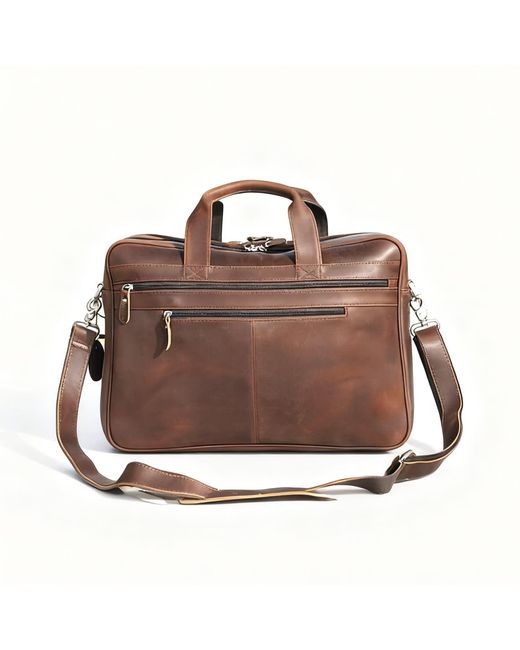 Touri Brown Genuine Leather Briefcase With Zip Pockets for men