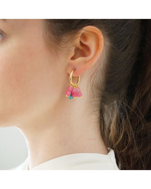 Smilla Brav Pink Agate Hoop Earrings Kendall