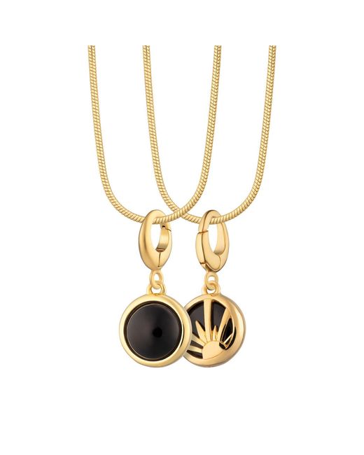 Lily Charmed Metallic Plated Onyx Healing Stone Necklace With Round Snake Chain