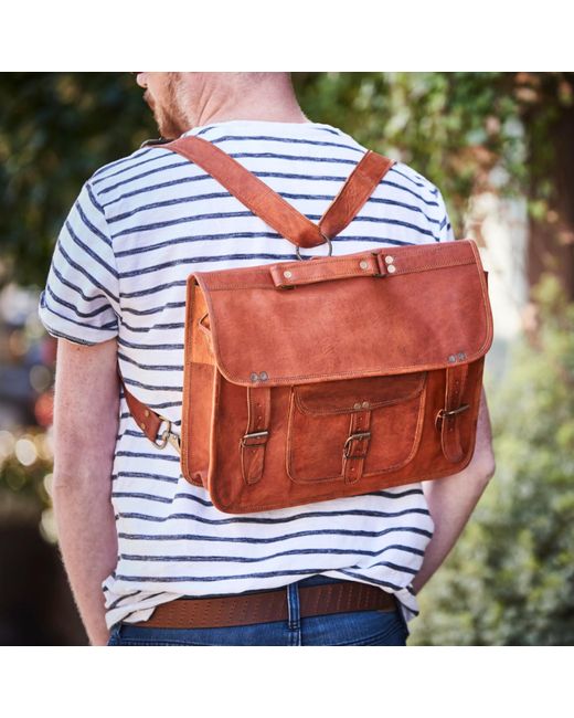 VIDA VIDA Brown Vida Vintage Leather Backpack+satchel for men