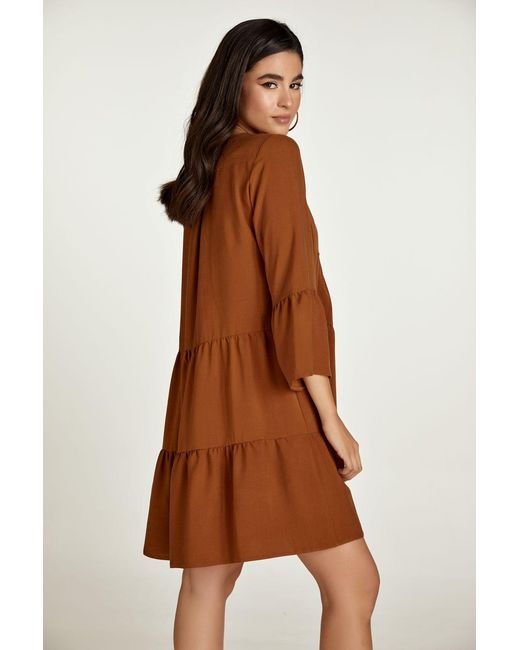 Conquista Brown Chocolate Tencel Gathered Seams Dress
