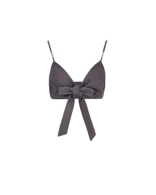 Mandragora Brown Capri Linen Tie-Front Top