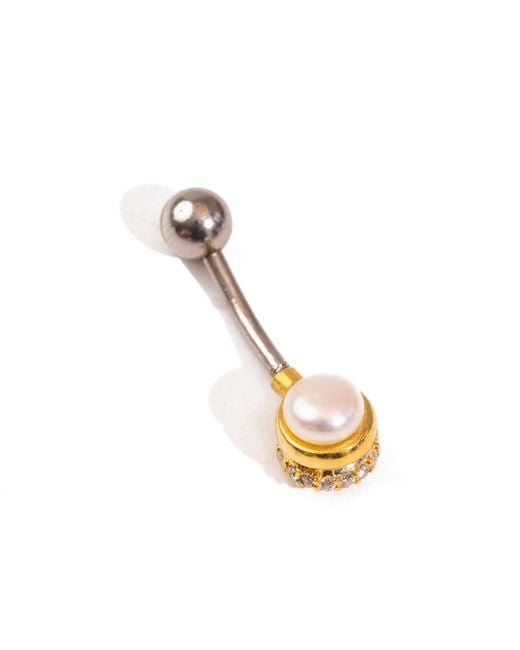 Ebru Jewelry Metallic Royal Pearl & Diamond Sterling Plated Piercing