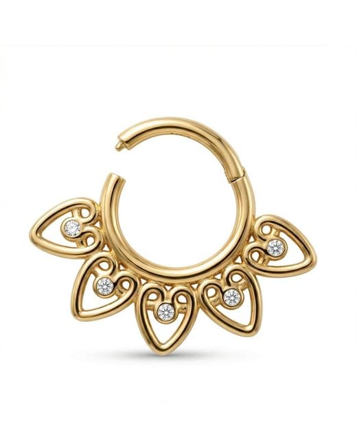 Zahav Jewelry Metallic 10K Solid 16G 8Mm Hearts-Shaped Cz Clicker Hoop