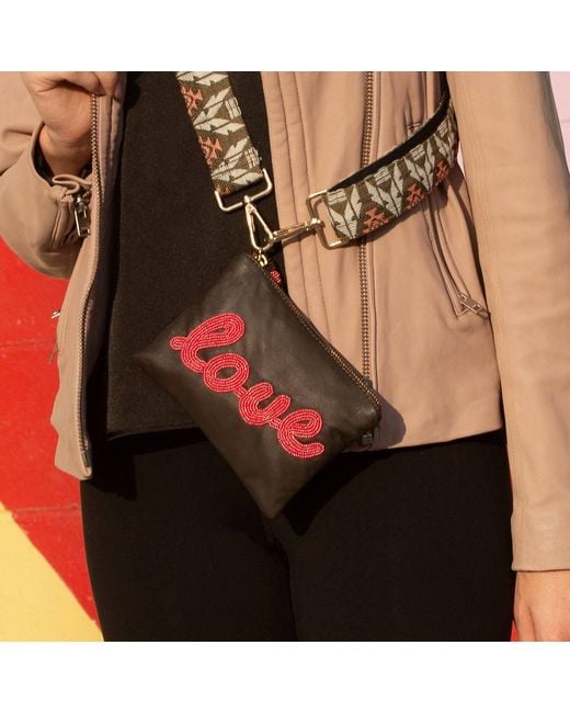 Sidney Byron Red Leather Mini Clutch With Love Beading