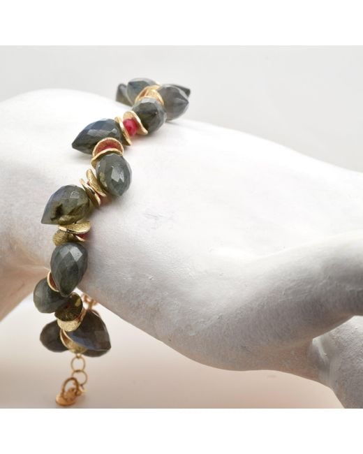 Lori Kaplan Design Metallic Signature Labradorite Herringbone With Ruby Bracelet