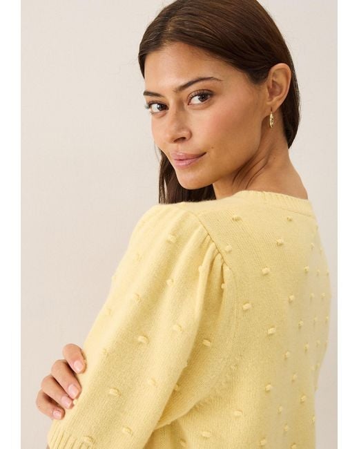 Loop Cashmere Yellow Bobble Puff Sleeved Sweater