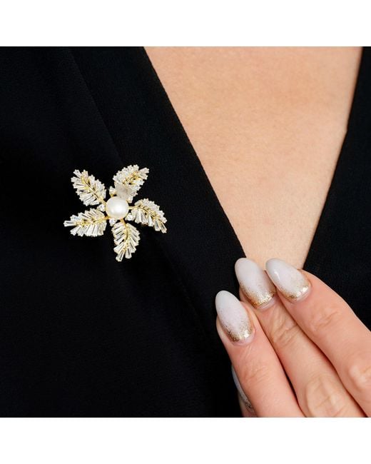 Latelita London Metallic Fern Starflower Pearl Brooch