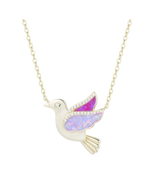 KAMARIA Metallic Opal Dove Bird Necklace With Crystals