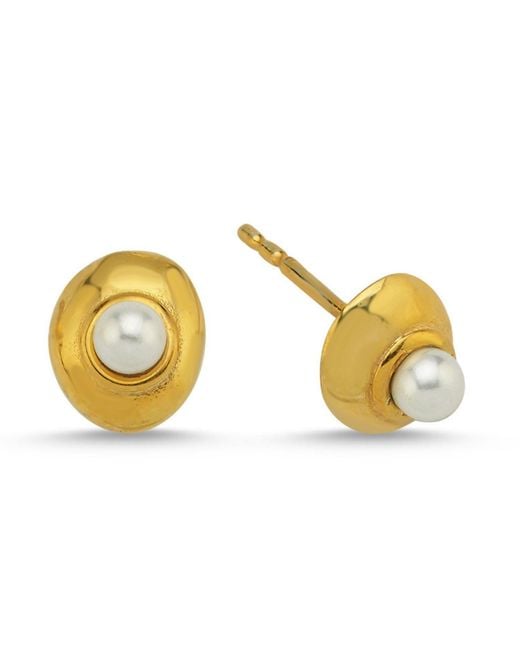 LINYA JEWELLERY Yellow Vera Pearl Stud Earrings