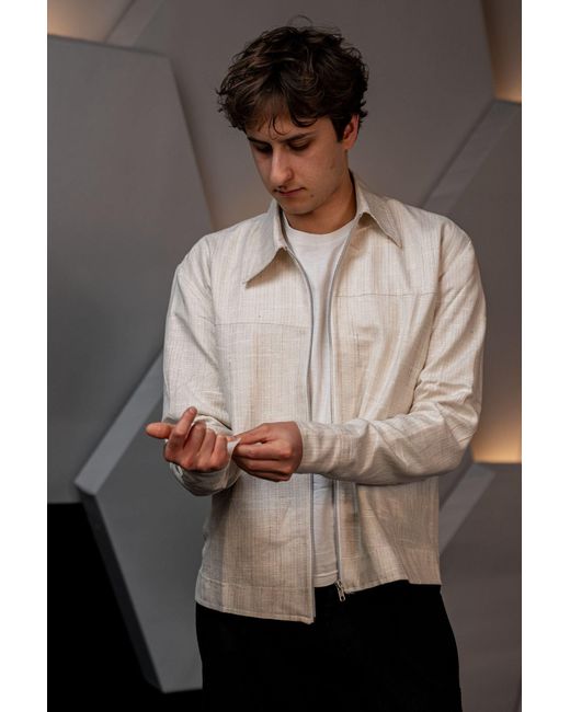 Stovaria Natural Handwoven Hemp & Raw Silk Blend Jacket for men