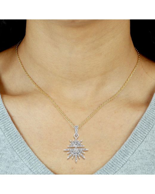 Artisan White Natural Diamond Sunburst Pendant Gold Jewelry
