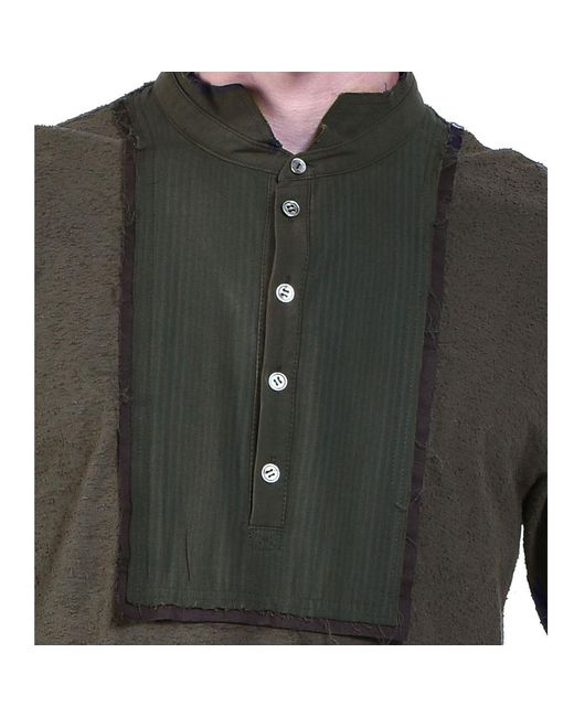 Smart and Joy Green Long-Sleeves T-Shirt With Topstitched Bib And High Collar for men