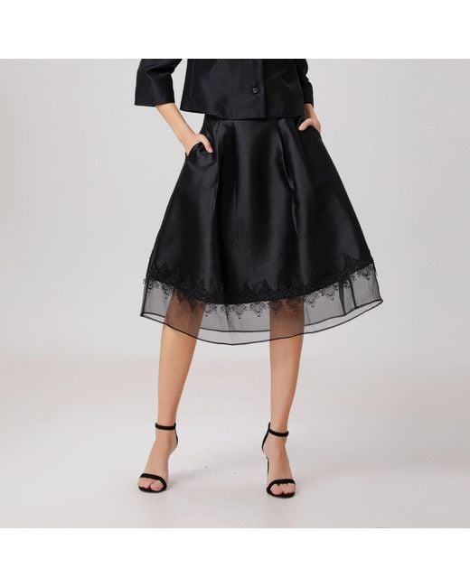 Smart and Joy Black Organza And Taffeta Skirt With Lace Trim