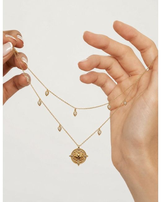 Aurozia Metallic Lotus Within Vermeil Detachable Double Layer Lotus Drop Coin Necklace
