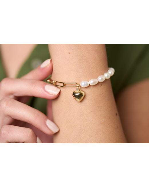 Pearls of the Orient Online Metallic Amare Oval Cultured Freshwater Pearl & Chain Bracelet With Heart
