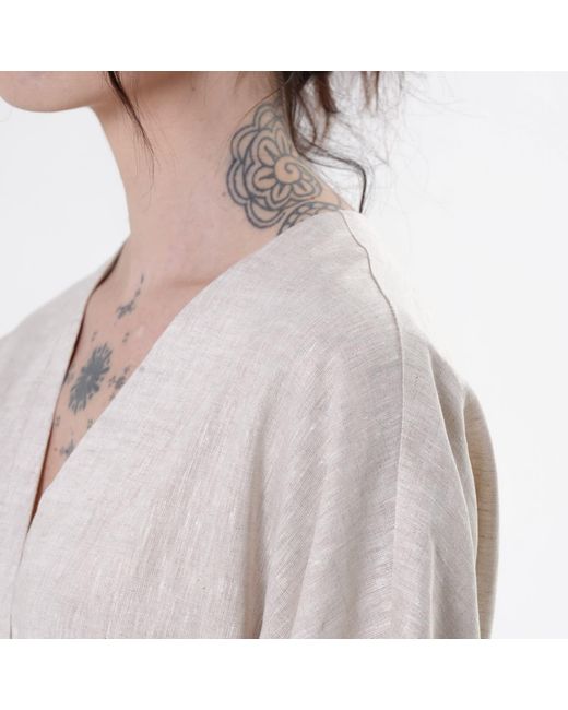 Metamorph White Neutrals V-Neck Linen Midi Dress