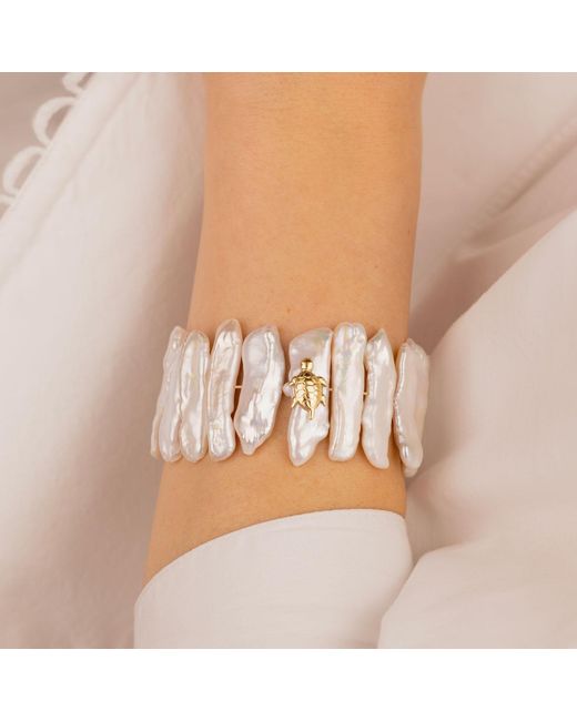 Oana Savu Pink Filled Fine Pearls Bracelet Sea Turtle Charm