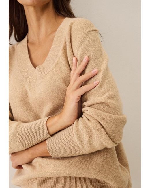 Loop Cashmere Natural Neutrals Lurex V Neck Sweater