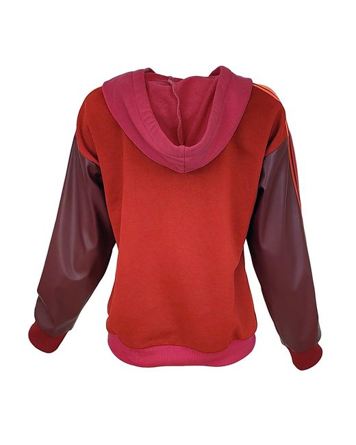 Lalipop Design Red Color Block Hoodie With Vegan Leather Sleeves