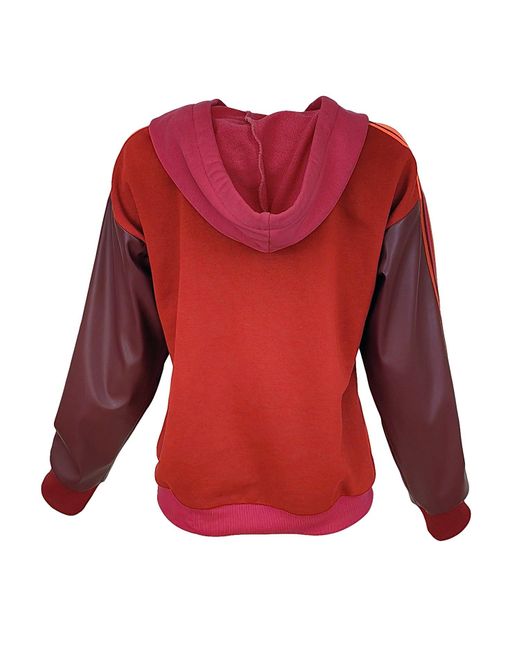 Lalipop Design Red Color Block Hoodie With Vegan Leather Sleeves