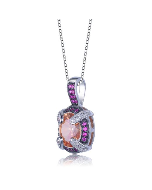 Genevive Jewelry Pink Cubic Zirconia Sterling Silver Cubic Zirconia Drop Necklace