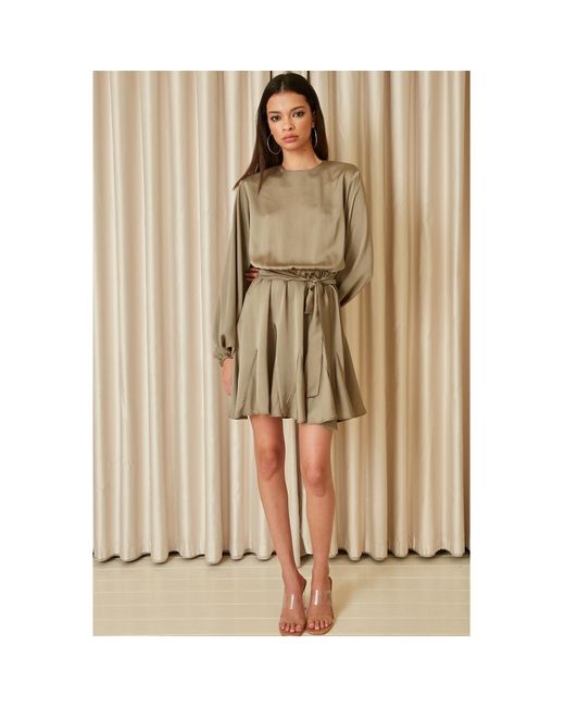 Urban Touch Green Neutrals Long Sleeve Pleated Skater Dress