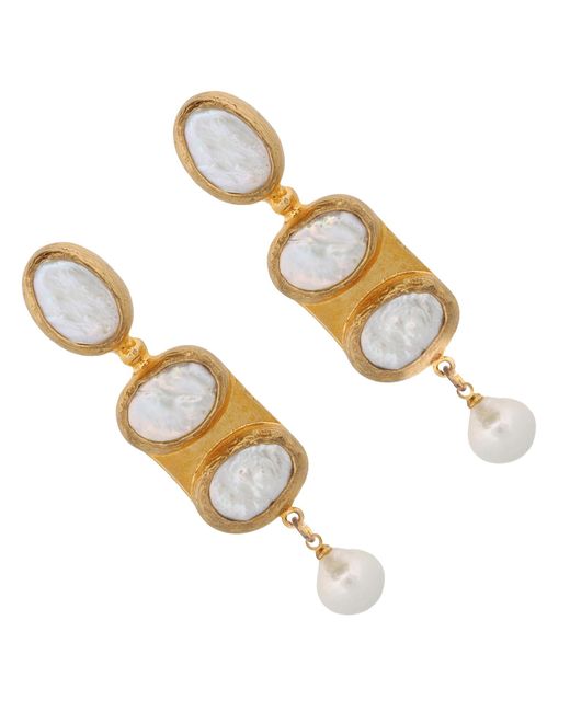 Ebru Jewelry Metallic Cleopatra Pearl & Gold Design Dangle Earrings