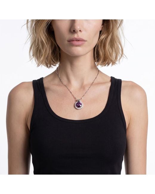 Modenaire Metallic Amethyst Round Heart Accent Pendant Necklace
