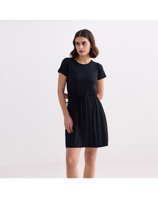 REISTOR Black Drawstring Short T-Shirt Dress