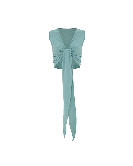 Azzali Green Soft Stretch Crepe Top With Bow