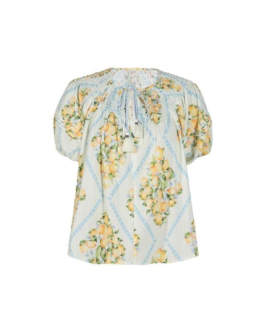 Rose & Nancy Yellow Kirsten Lemon Print Smock Detail Cotton Blouse