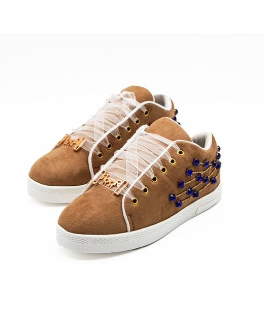 Rettrose Brown Millie Luxury Desert Storm Suede Handmade Embellished Tennis Shoe